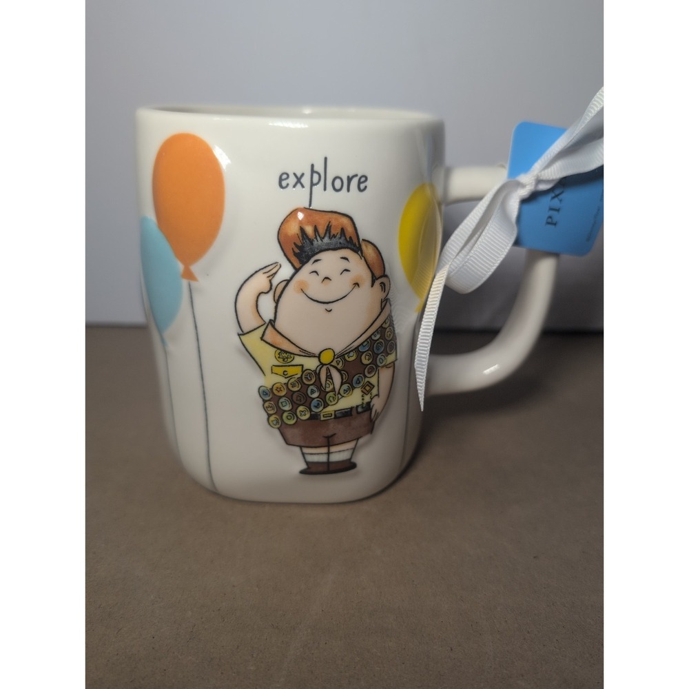 Rae Dunn x Disney Pixar UP: Double-sided Ceramic Mug 'explore' Russell & Kevin